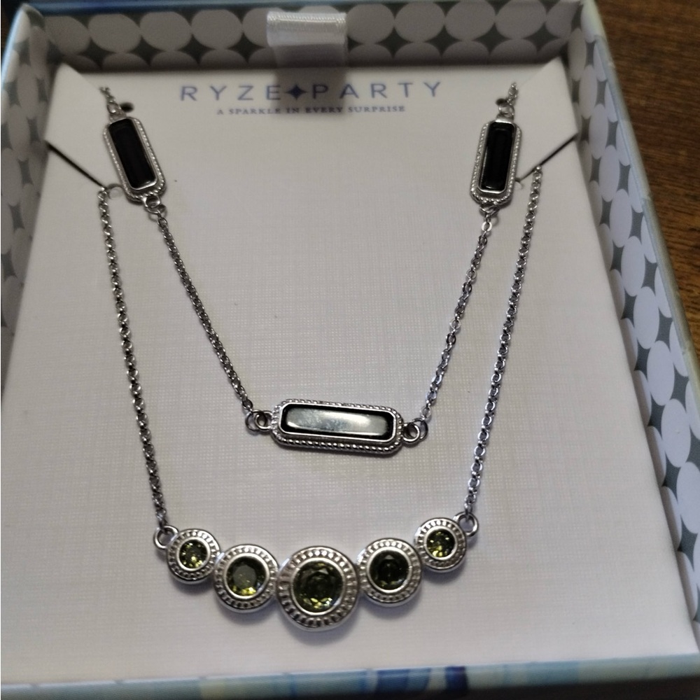 Layerz necklace Elphie limelight cz and black obsidian Sterling silver 925